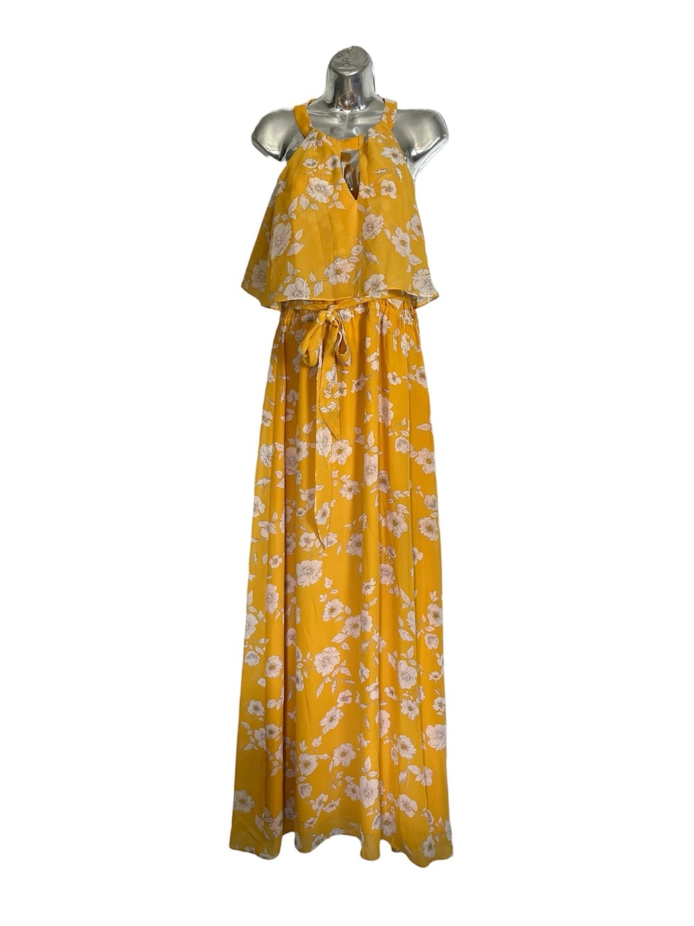 Adrianna Papell Yellow Floral Halter Maxi Dress Size 8